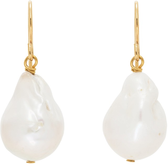 Pearl Grainy Earrings "Gold & White"
