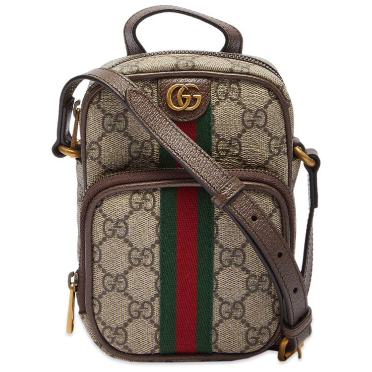 Gucci monogram Ophidia web stripe crossbody bag Chestnut Leather