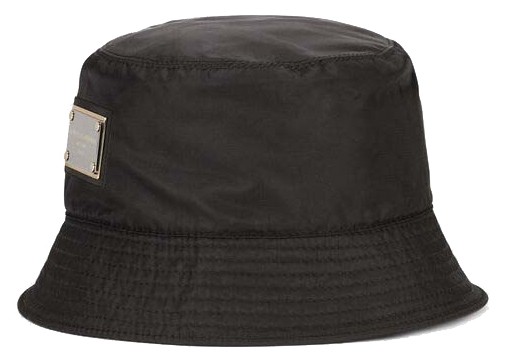 Nylon Branded Plate Bucket Hat Black