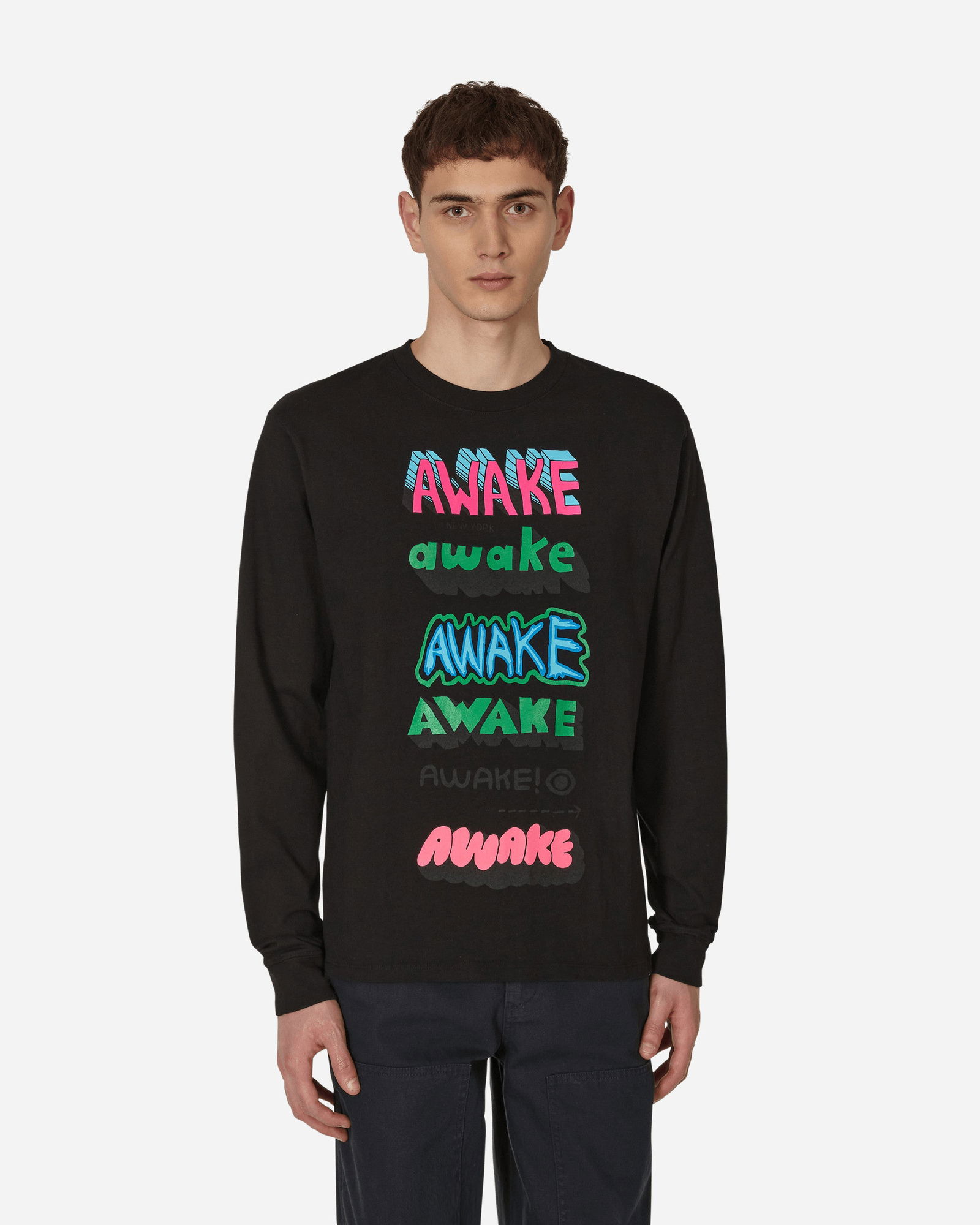 Awake Embroidered Classic Logo Pocket Long Sleeve Tee (White)