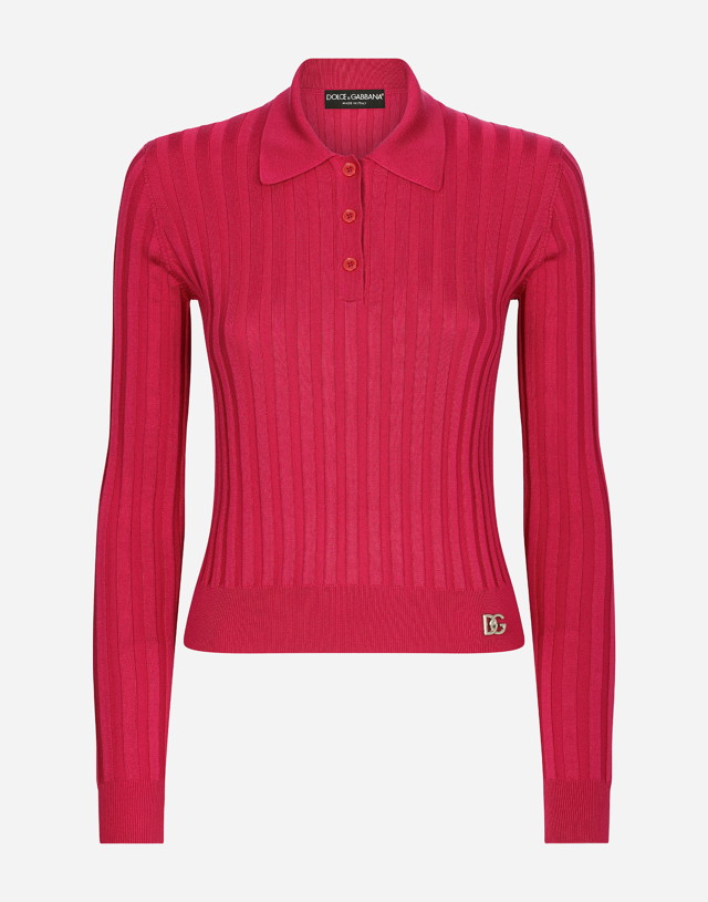 Cropped Polo Shirt In Ribbed Silk