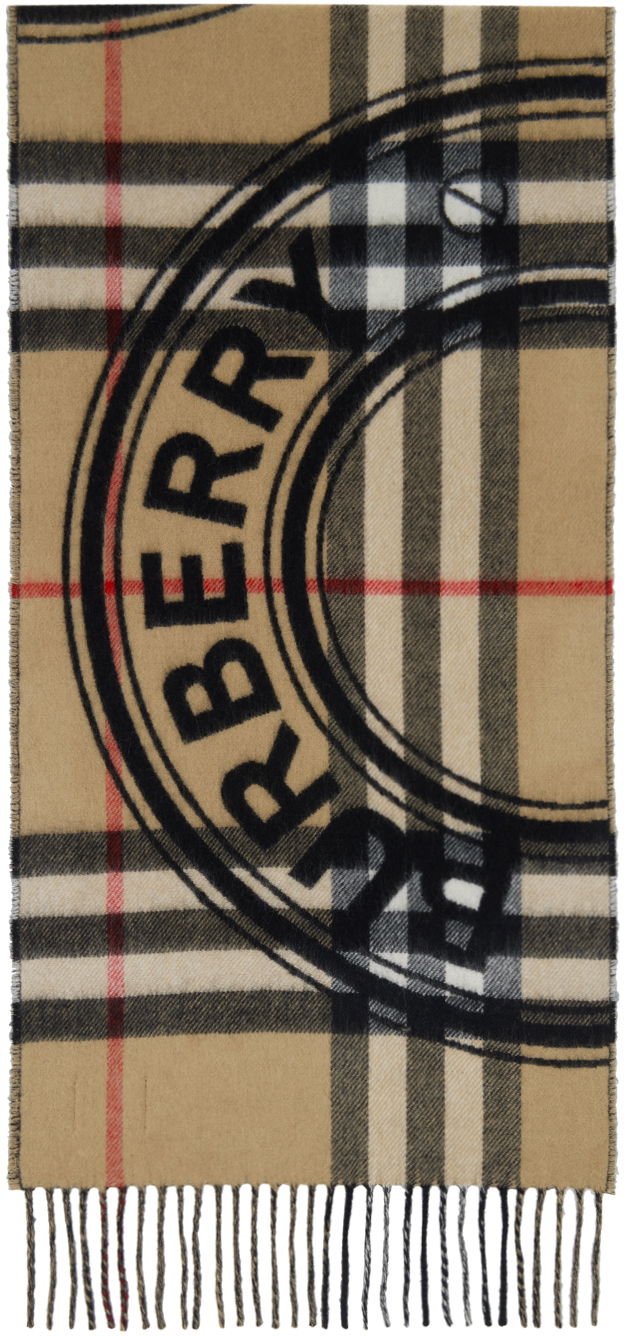 BURBERRY- Giant Check Cashmere Scarf- Woman- Uni - Brown