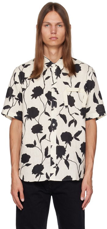 Jacquemus La Chemise Moisson Flower Sketch Short Sleeved Shirt Print Black/White Flowers