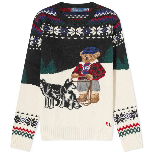 Polo Ralph Lauren Dog Sled Bear Crew Knit Snowflake Combo