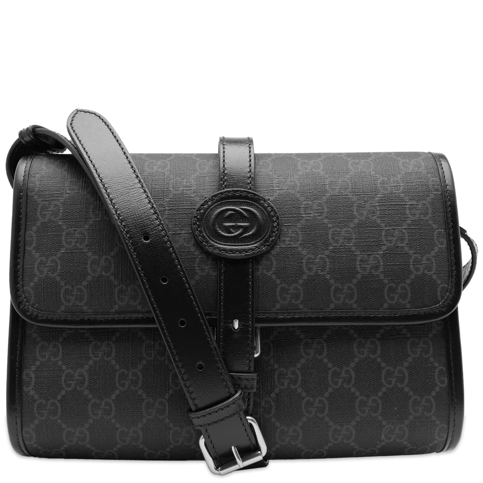 Gucci Vintage - GG Jacquard Crossbody Bag - Black - Leather