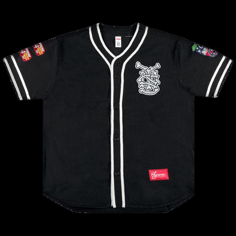 Supreme Patches Denim Baseball Jersey Black