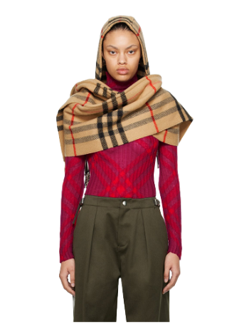 Burberry Check Wool Cashmere Hooded Scarf 8077638