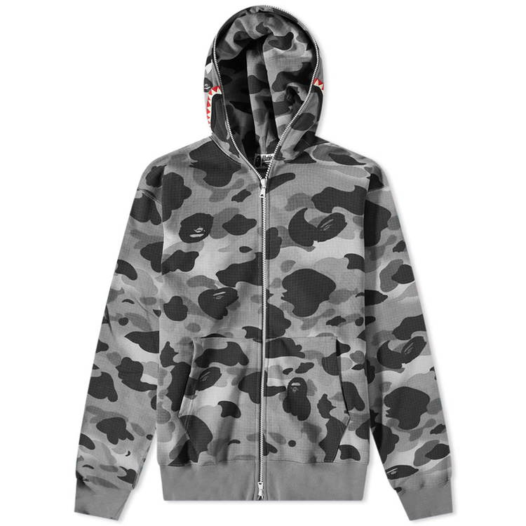 BAPE Grid Camo Shark Full Zip Hoodie 'Black