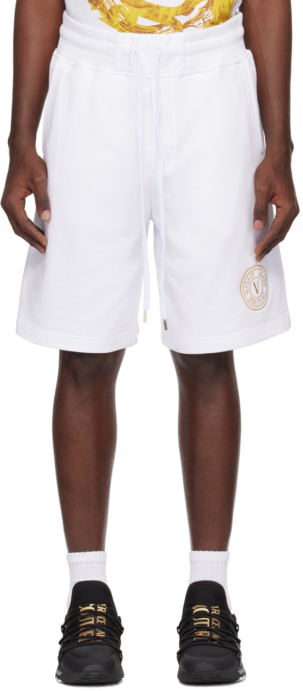 Couture White V-Emblem Shorts