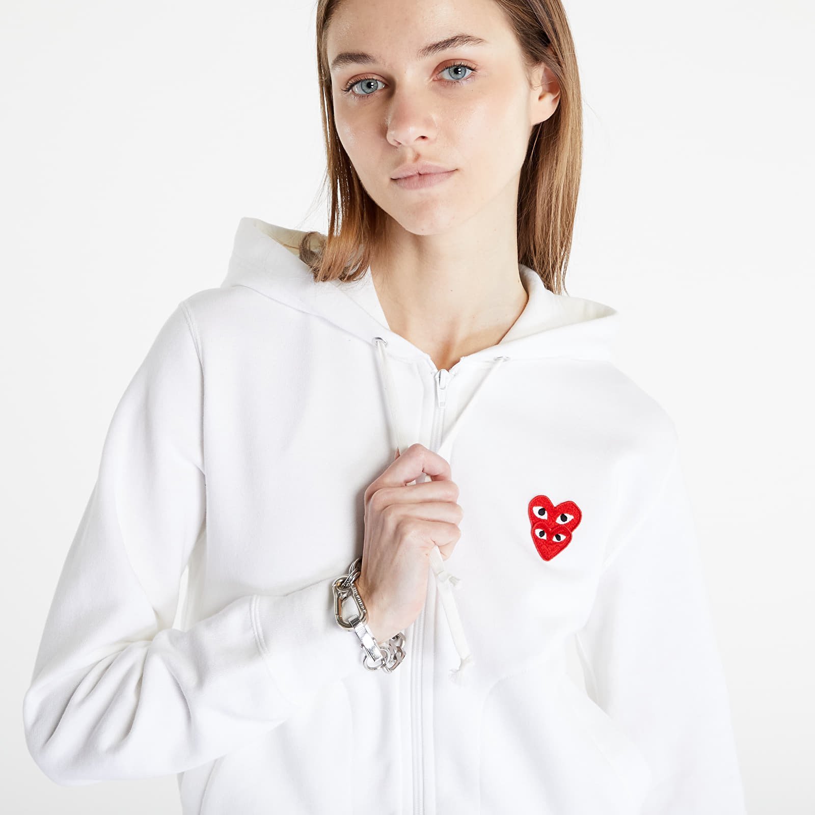 Sweatshirt Comme des Garçons Double Heart Zip Hoodie AZT293 white 