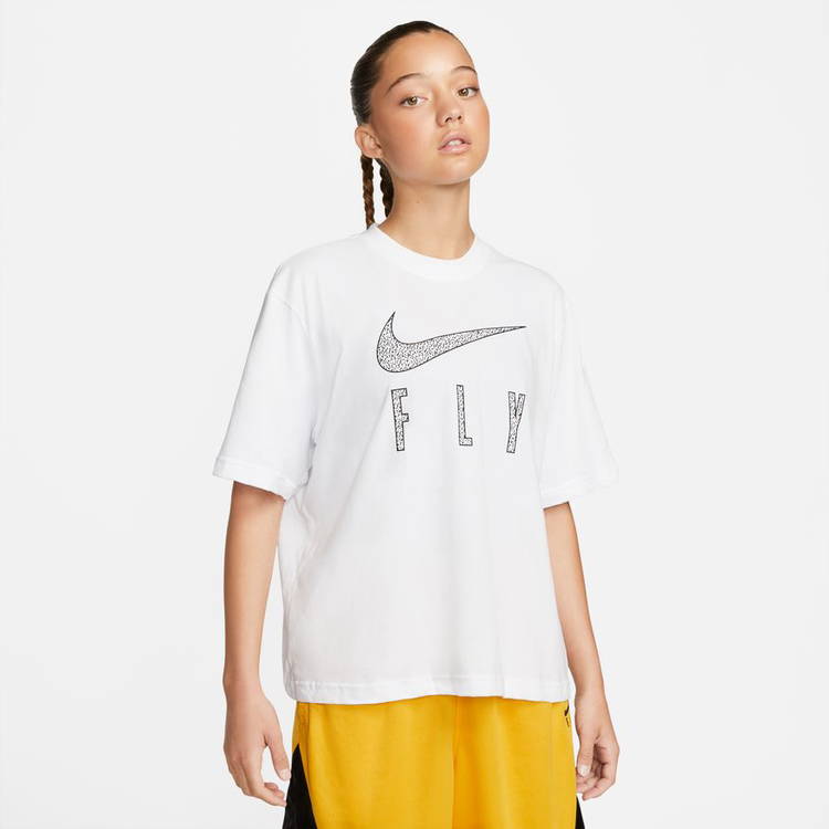 White nike shirt with best sale yellow swoosh