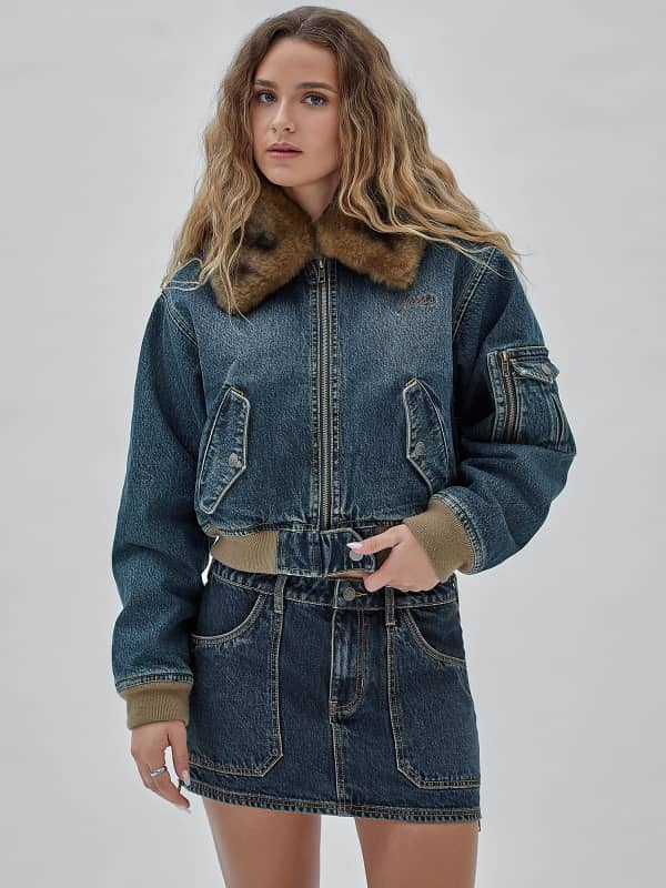 Denim Jacket with Fluffy Fur Collar and Cuffs – AZURA THE LABEL