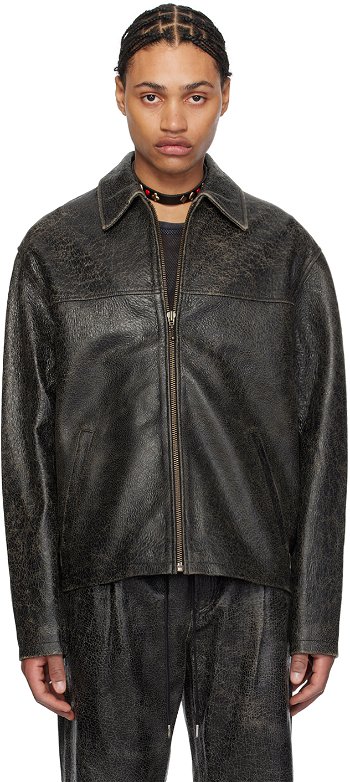 GUESS USA Black Collar Leather Jacket M3GN00L0R10JBLK