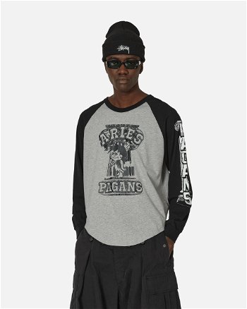 Aries Aged Raglan Baseball Longsleeve T-Shirt Grey / Black SUAR60031X MLT