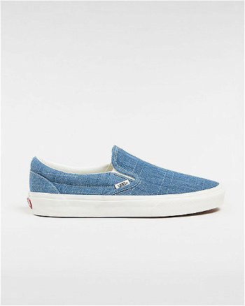 Vans Classic Slip-on Summer Linen Shoes (threaded Denim Blue/white) Unisex Blue, Size 2.5 VN0009Q7Y6Z