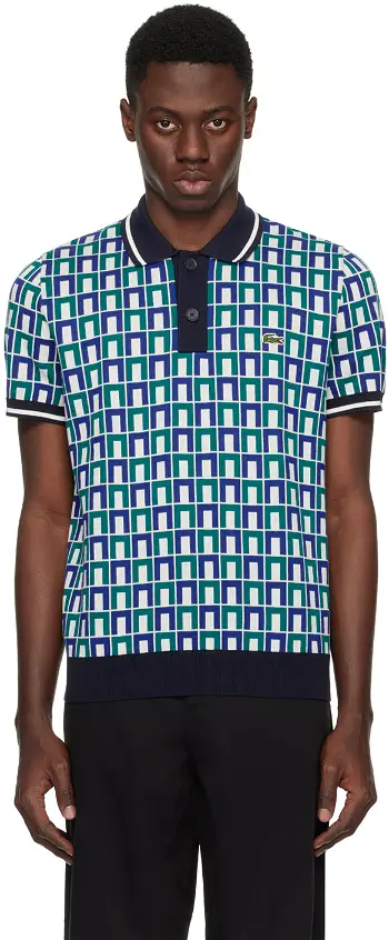 Lacoste Blue & Green Jacquard Polo AH7672_IS8