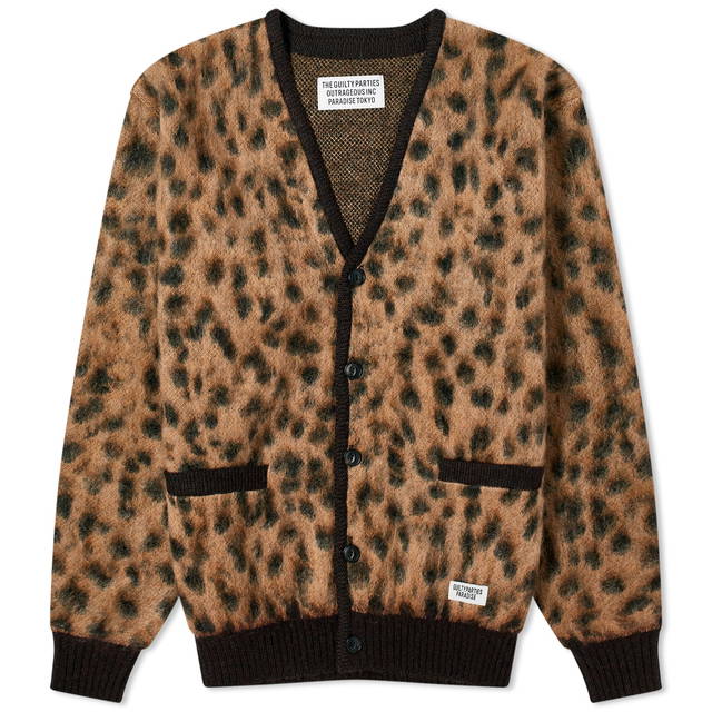 Sweater WACKO MARIA Leopard Mohair Cardigan 22SS WMK KN08 GREY 