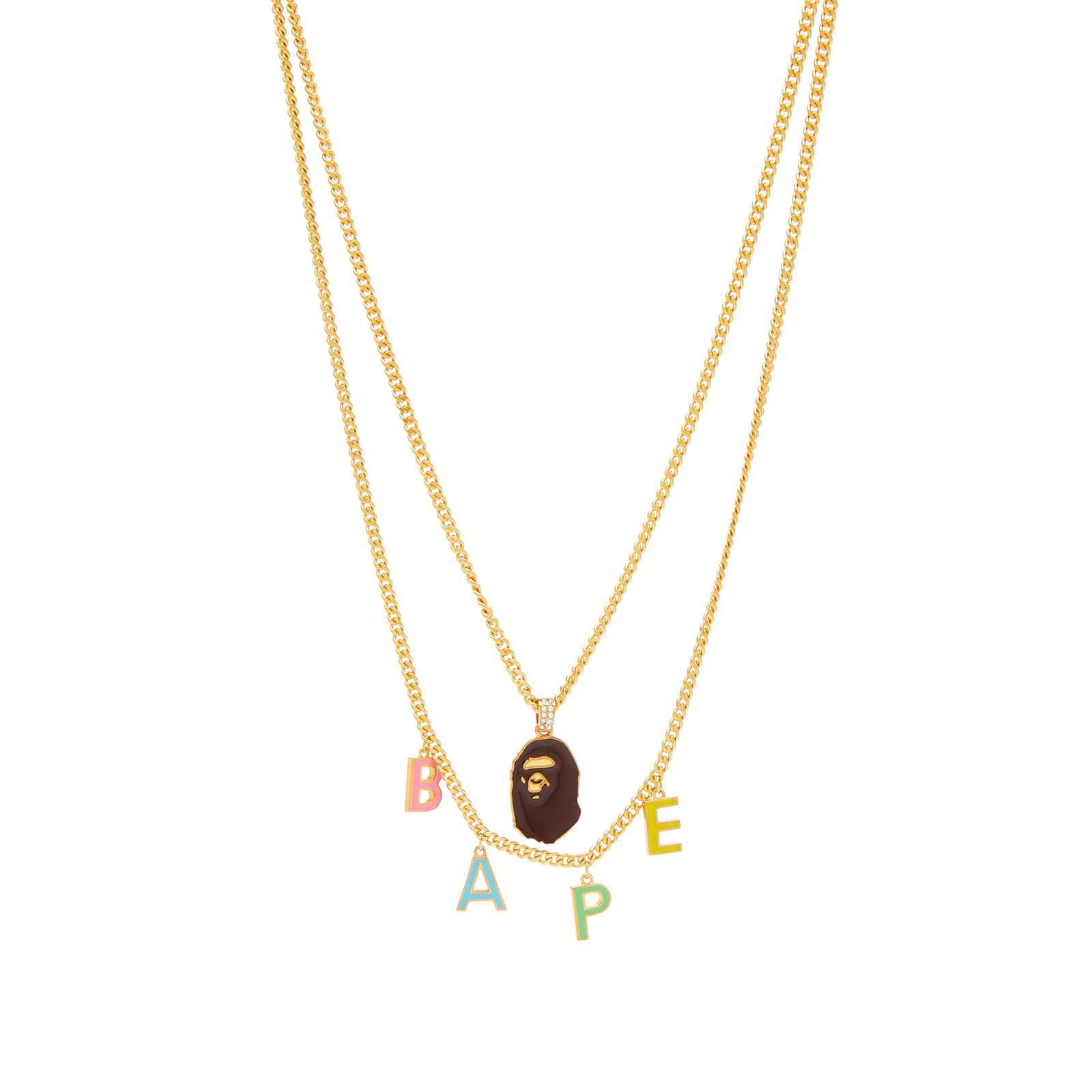 Necklace BAPE Ape Head Double Chain Necklace Gold 001GDJ302001L