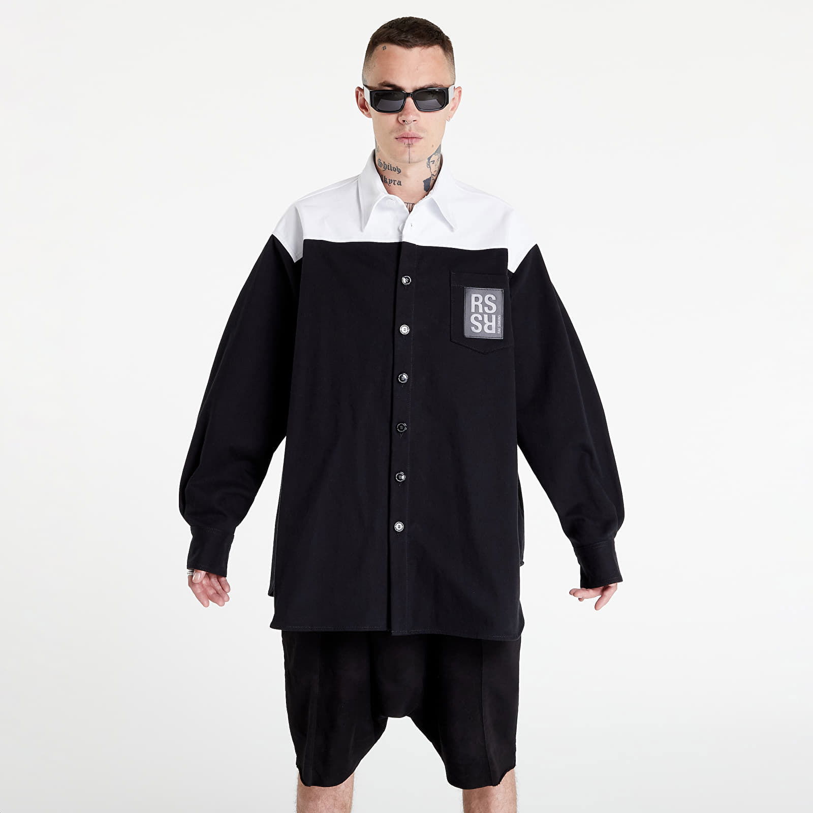 Shirt RAF SIMONS Oversized Bicolor Denim Shirt With R Pin In Back