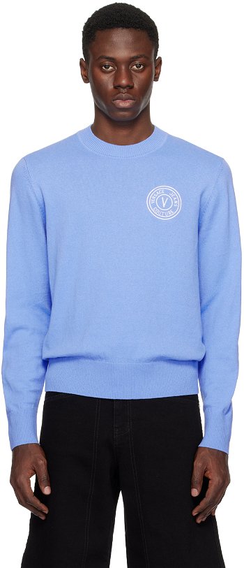 Versace Couture Blue V-Emblem Sweater E76GAFM00_ECM06H