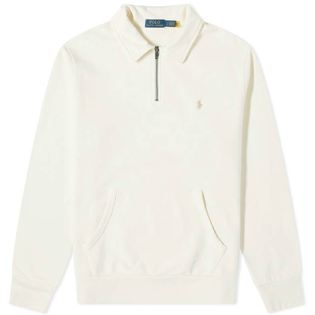 Polo ralph lauren half zip cotton knit jumper with multi player logo clearance in cream