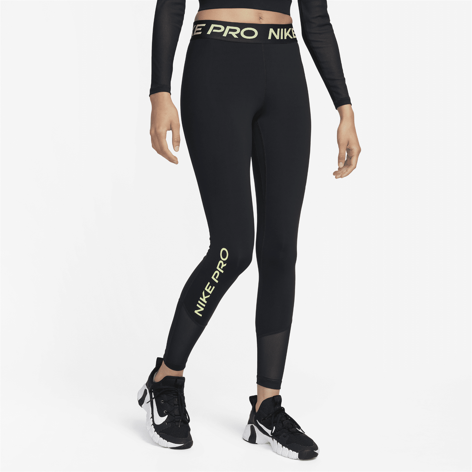 Nike Pro Mid-Rise Allover Print Training Leggings 'Black/Black