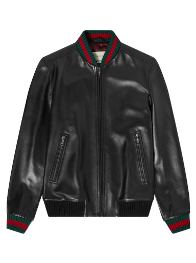 GUCCI Outerwear Men, Black leather bomber jacket Black