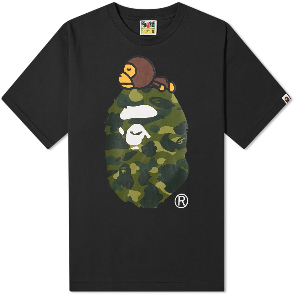 VTG BATHING APE BAPE BLACK GREEN CAMO SHIRT TEE RARE CAMOUFLAGE JAPAN SHARK  SZ M