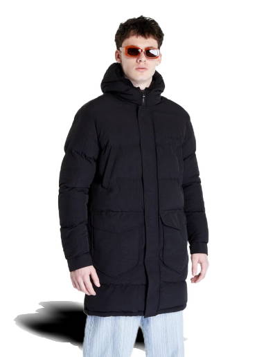 Mens Black Longline Hooded Puffer Coat