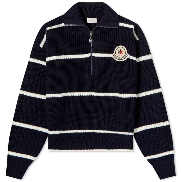 Sweater Moncler T Neck Striped Logo Jumper Navy 9F000 09 M3303 P70