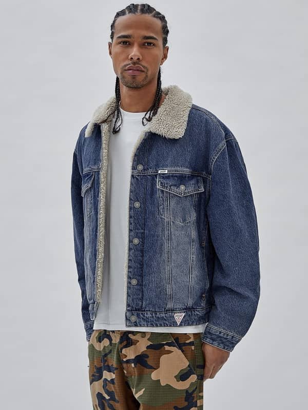 Buy HERE&NOW Men Grey Washed Denim Jacket With Faux Fur Trim - Jackets for  Men 12143166 | Myntra