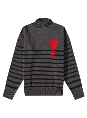 AMI Large A Heart Striped Roll Neck Knit UKS404-018-080