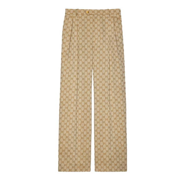 GUCCI Pants Men, Beige trousers with GG cuff Beige