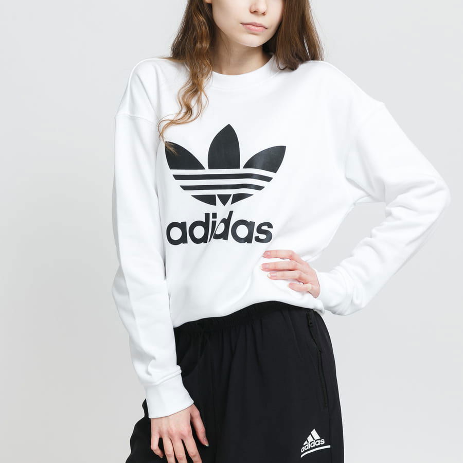 Adidas trefoil sales sweatshirt white