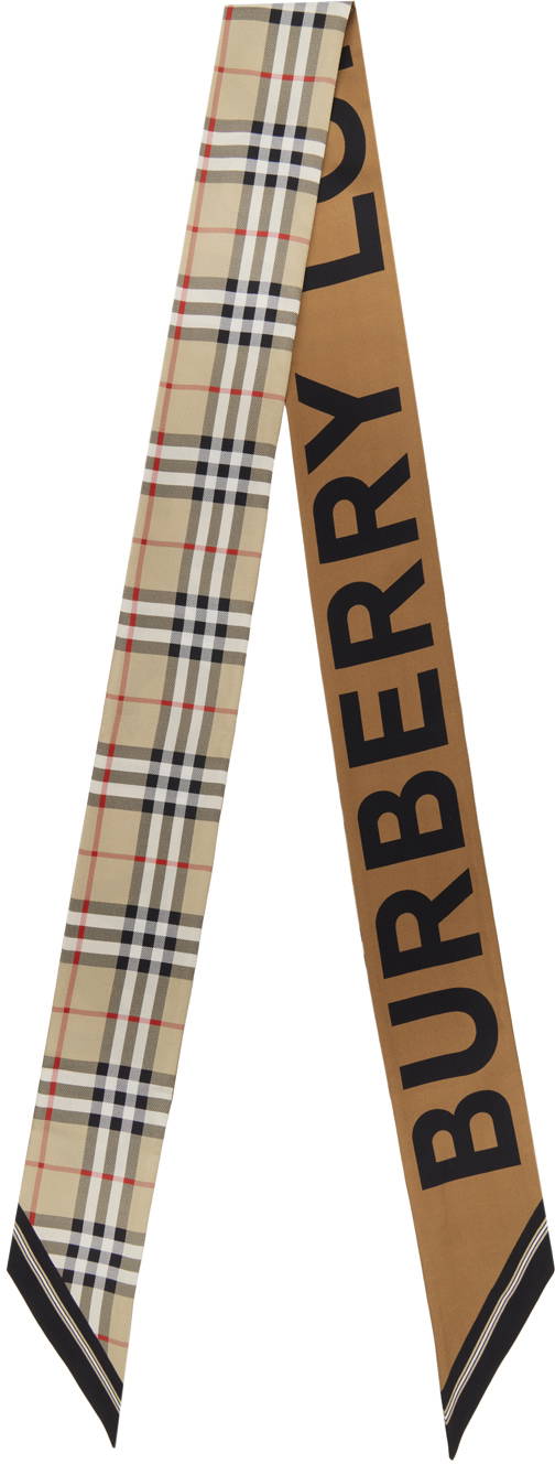 Burberry vintage check & discount logo silk skinny scarf