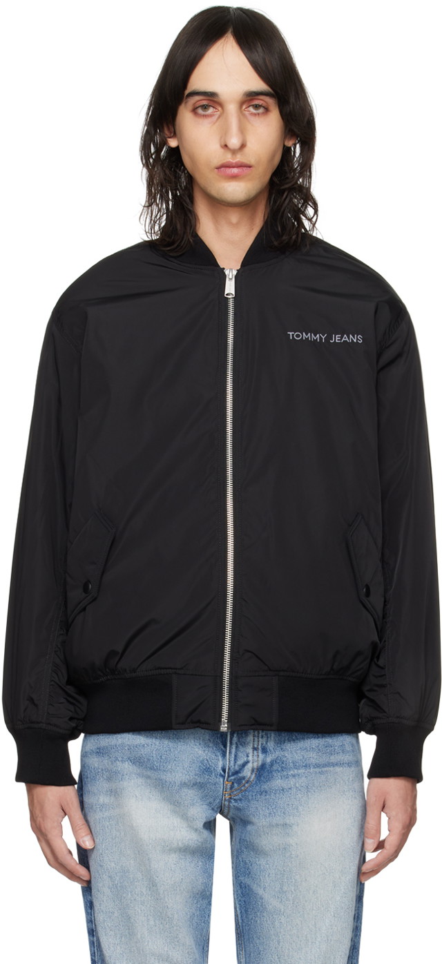 Tommy Jeans Black Embroidered Bomber Jacket