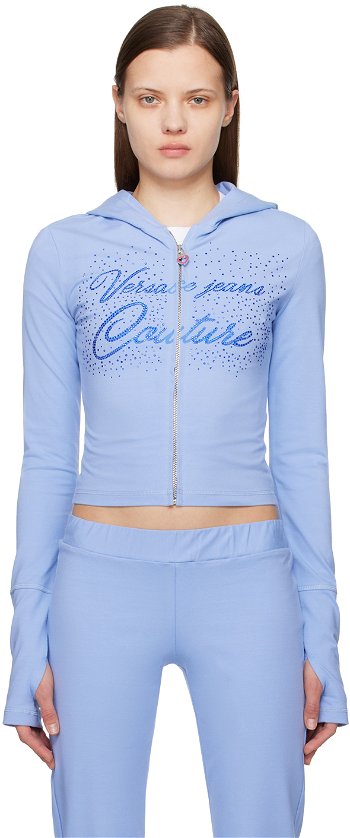 Versace Jeans Couture Blue Crystal-Cut Hoodie E76HAH6A6_EJ0089
