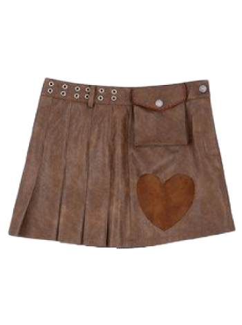 Andersson Bell Arina Heart & Pleats Faux Leather Skirt apa600w-BROWN