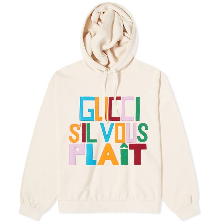 Sweatshirt Gucci S'IL VOUS PLAIT! Hoodie Natural 721427-XJFFW-9162