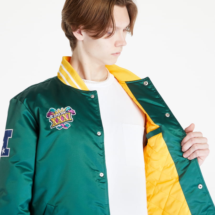 Bomber Jacket Mitchell & Ness Heavyweight Satin Jacket Dark Green  (OJBF3413-GBPYYPPPDKGN) – Queens 