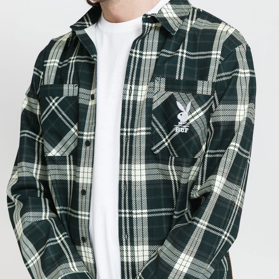 Shirt HUF Playboy x Longsleeve Flannel Dark Green 078697 | FLEXDOG