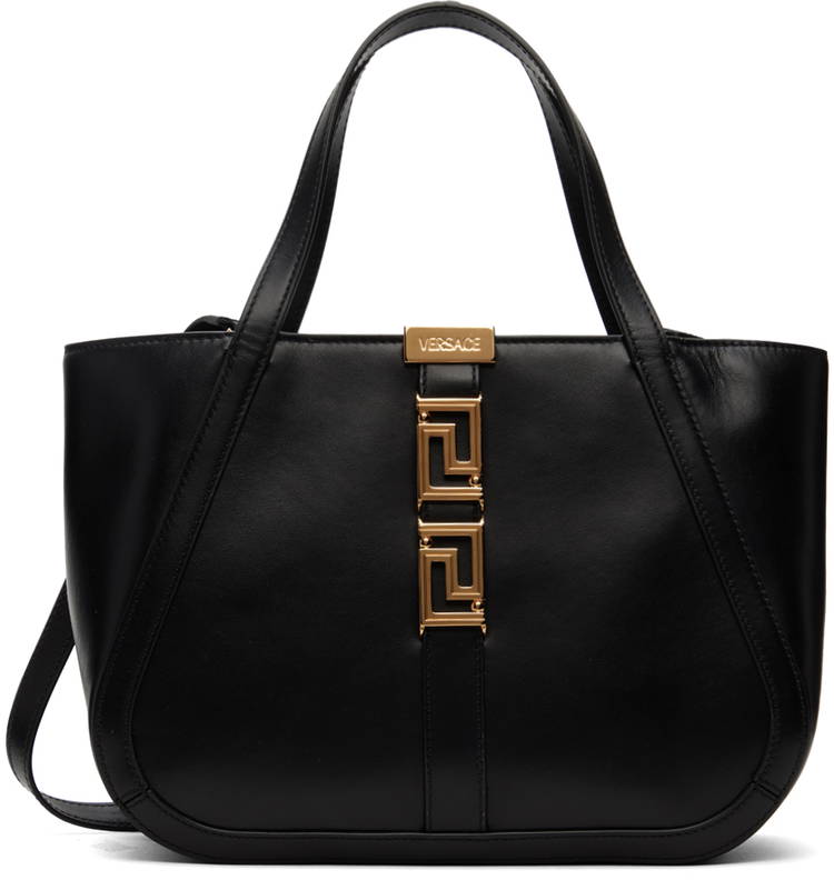 Greca Goddess Medium leather tote bag in black - Versace