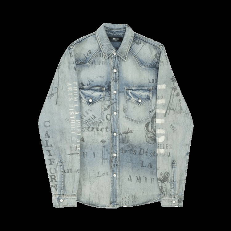 Shirt AMIRI Military Stencil Denim Shirt PF22MDS002 408 CLAY | FLEXDOG